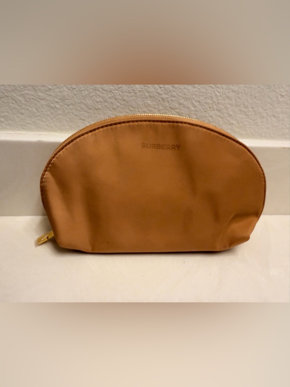 Burberry Makeup Bag Cosmetic Pouch Travel Case Beige Nylon Zip Top